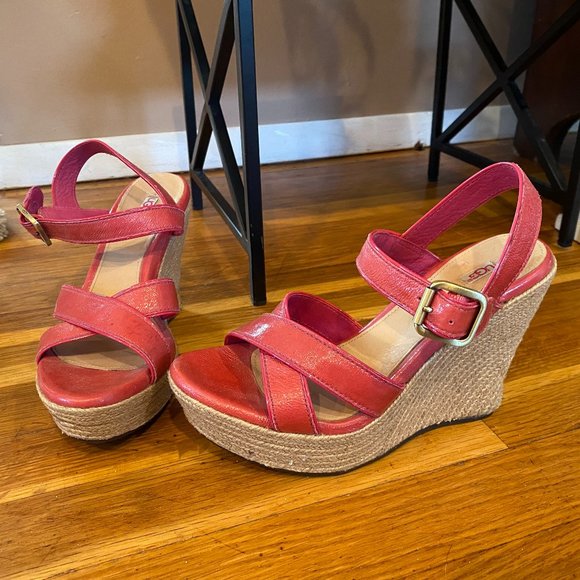 UGG Shoes - UGG Australia Hot Pink Jackilyn Leather Platform Espadrille Sandals Size 7
